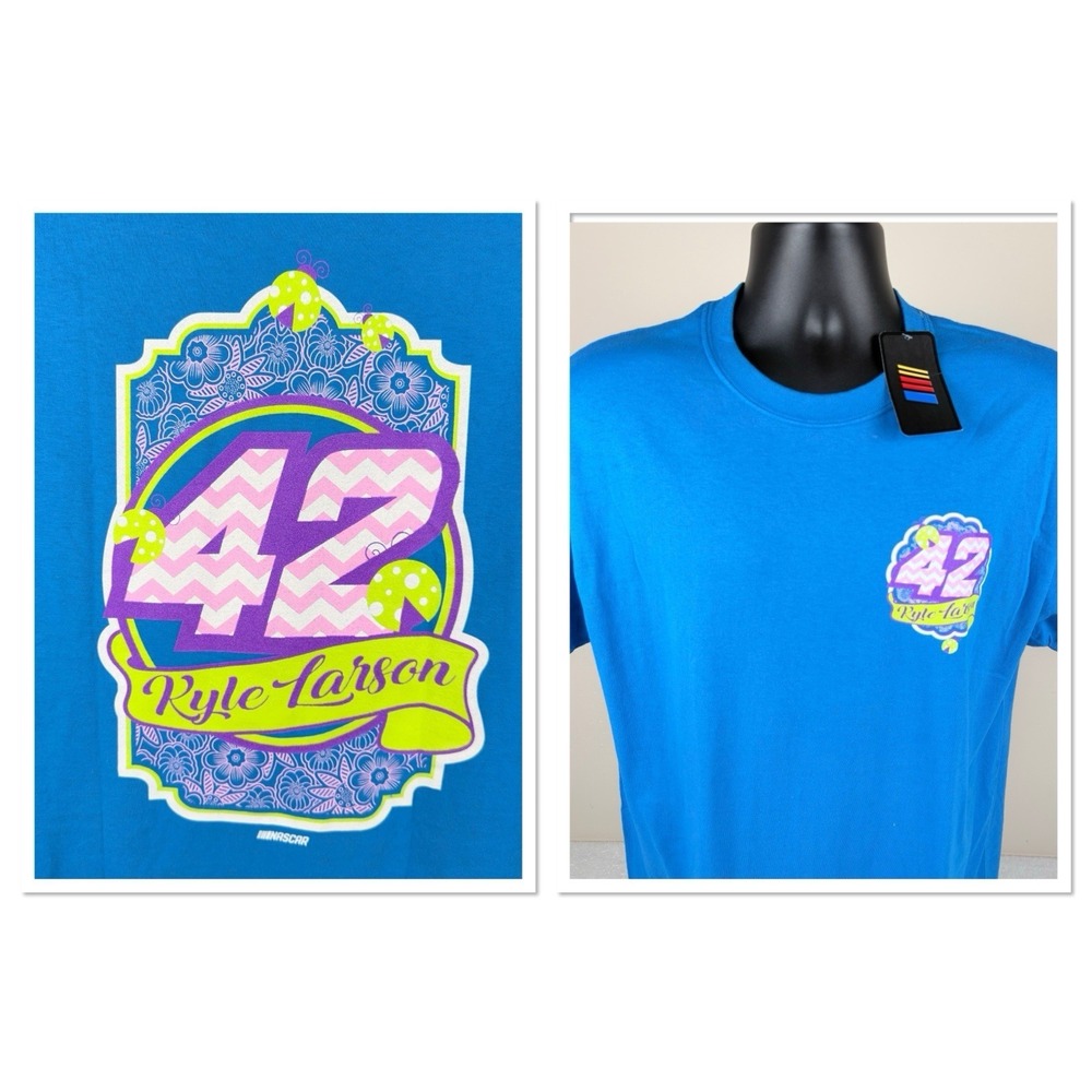 Kyle Larson #42 Ganassi Racing Men's Medium T-shirt Floral Edition Logo Blue New